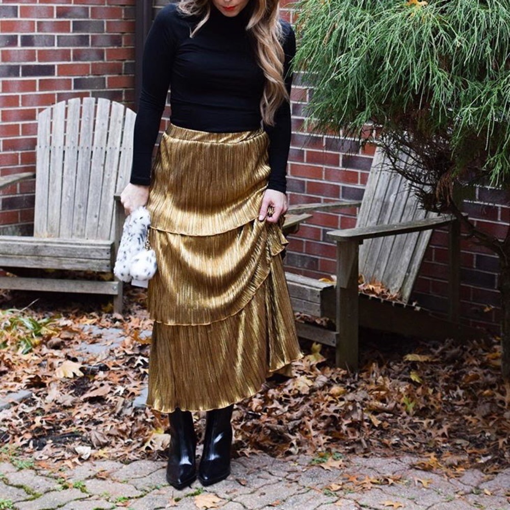 Metallic Gold Midi Skirt